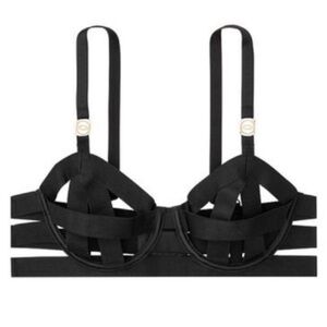 New! Victorias Secret luxe banded black strappy cage bra 20064